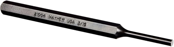 Mayhew Tools 21100 SAE Pin Punch, 3/16 x 1.25" Pin, 6" OAL x 1/2" Body, Black Oxide Finish
