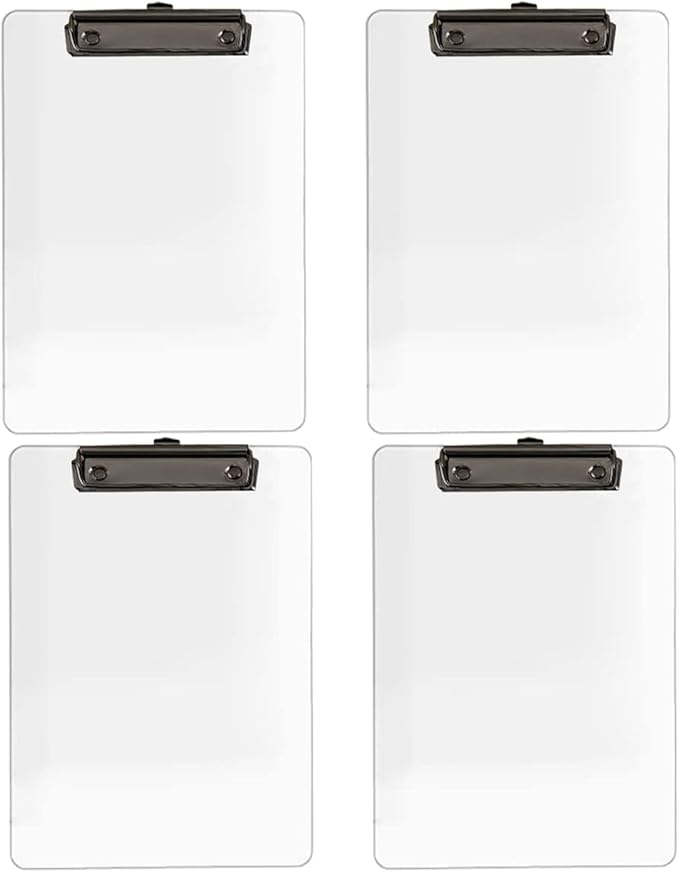 JIARI 4 Pack Clear Acrylic Office Clipboard A4 Letter Size 8.6" x 12.2" (Black 4 Pack)