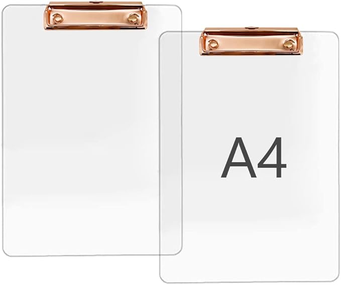 JIARI 4 Pack Clear Acrylic Office Clipboard A4 Letter Size 8.6" x 12.2" (Rose Gold 4 Pack)