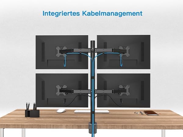 HUANUO Quad Computer Monitor Mount - Heavy Duty LCD Computer 4 Monitor Stand with Full Articulation, Fits Four Screens up to 27 Inches - Each Arm Holds up to 17.6lbs, VESA 75x75-100x100mm