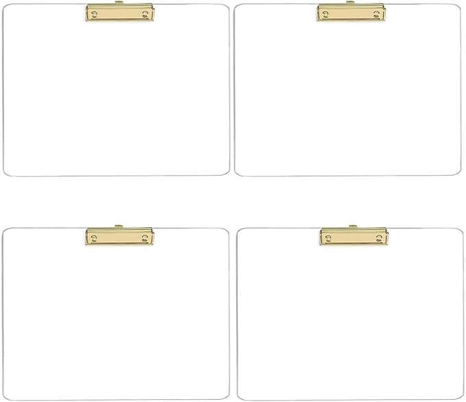 JIARI 4 Pack Clear Acrylic Office Clipboard A4 Letter Size 9.06" x 12.6" (Gold Horizontal 4 Pack)