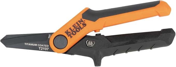 Klein Tools T2107 Titanium Coated Utility Scissors, Compact, Stainless Steel Shears, Serrated Blades, Cuts Heavy-Duty Materials, 7-Inch