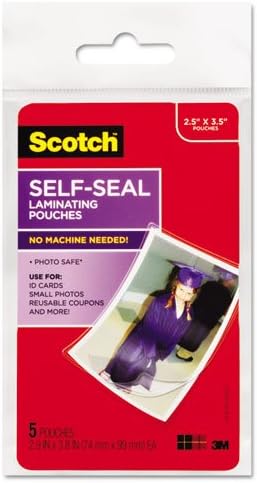 Scotch Self-Sealing Laminating Pouches, Wallet Size 2.5" x 3.5", Glossy, 5 Pouches/Pack (Pack of 3, 15 Pouches Total)