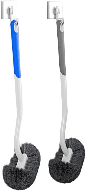 Modern Curved Toilet Brush Set with Wall Mount, Long Handle for Deep Cleaning, White Handle Gray Bristles, 2-Piece No-Stain Bathroom Cleaning Brush