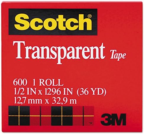 Scotch 600121296 Transparent Tape, 1/2" x 1296", 1" Core, Clear