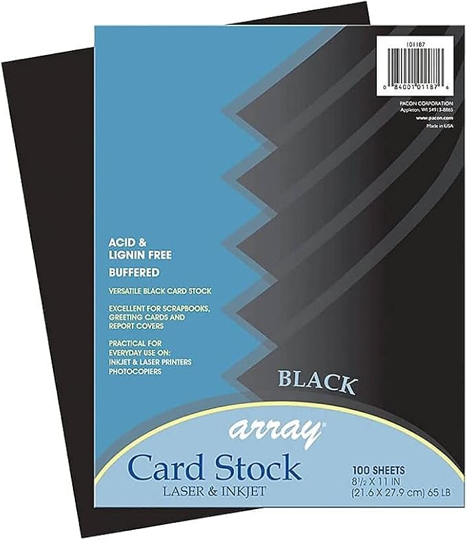 Pacon Heavyweight 65 lb. Card Stock, Classic Black, 8.5" x 11", 100 Sheets/Pack