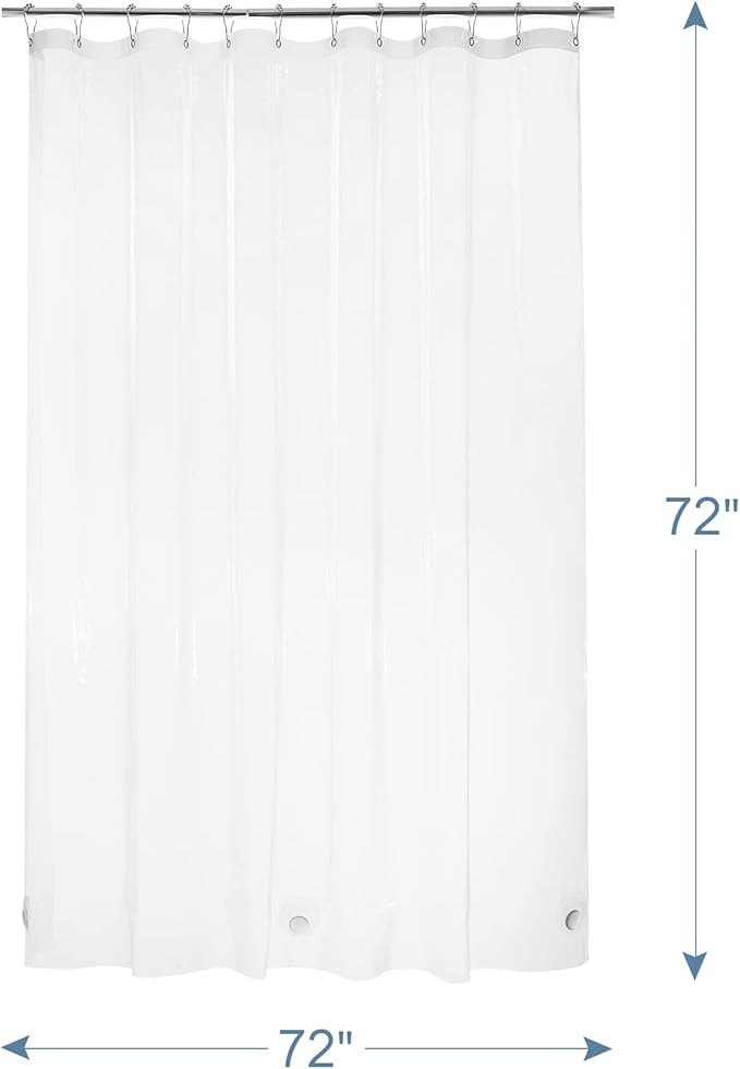 AmazerBath Heavy Duty Shower Curtain Liner 12 Gauge, 72 x 72 Inches Clear Shower Curtain Liner with 3 Clear Stones and 12 Grommet Holes, Weighted Plastic Shower Liner