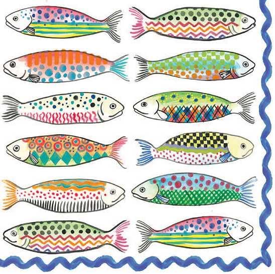 MACKENZIE-CHILDS Pack of 20 Cocktail Paper Napkins, Stylish Paper Napkins for Parties and More, Go Fish