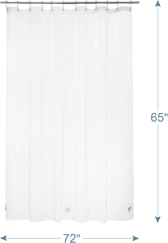 AmazerBath Heavy Duty Shower Curtain Liner 12 Gauge, 72 x 65 Inches Clear Shower Curtain Liner with 3 Clear Stones and 12 Grommet Holes, Weighted Plastic Shower Liner