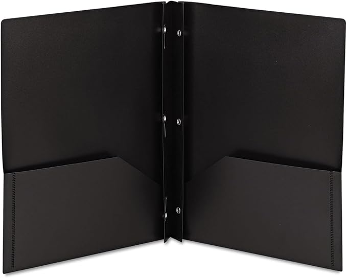 Smead Poly Two-Pocket Folder, Three-Hole Punch Prong Fasteners, Letter Size, Black, 3 per Pack (87725)