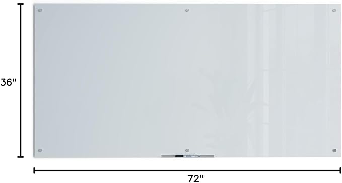 U Brands Glass Dry Erase Board, 36" x 72", White Frosted Surface With Silver Grommets, Includes Marker With Built-In Eraser