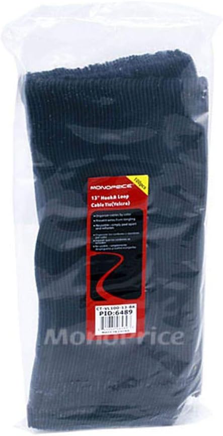 Monoprice Hook & Loop Fastening Cable Ties 13inch, 100pcs/Pack - Black