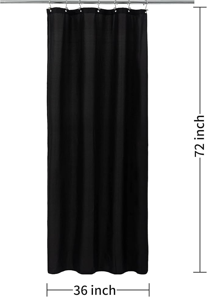 ALYVIA SPRING Stall Fabric Shower Curtain Liner Waterproof - Soft & Lightweight Small Shower Curtain with Magnets for Narrow Stall Size, Machine Washable - 36x72, Black