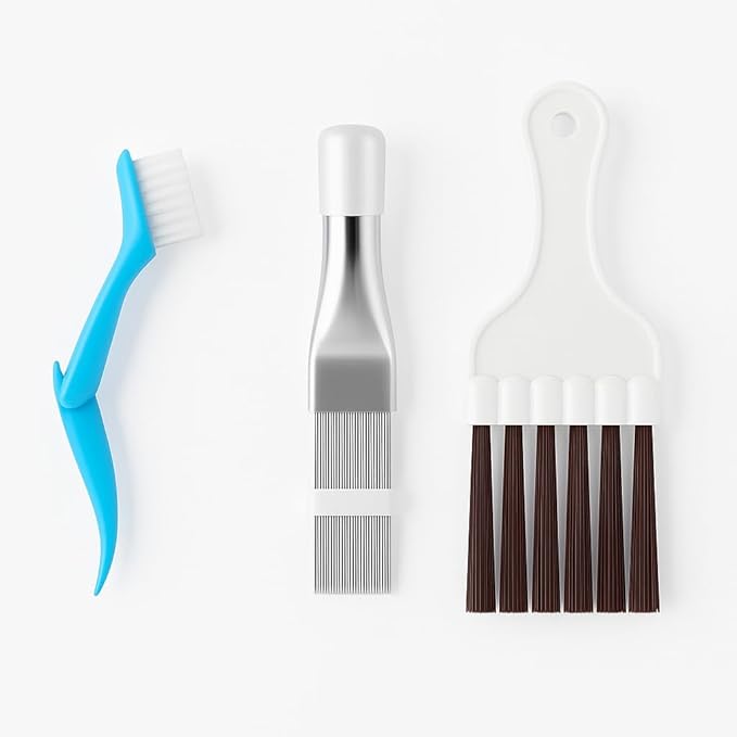 3 Pcs Air Conditioner Condenser Fin Comb Cleaner Kit, Ac Coil Cleaner Brush,1 Stainless Steel Radiator Fin Comb Straightener Refrigerator Tools with 2 Evaporator Radiator Clean Tool