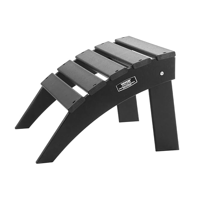 VEVOR Adirondack Ottoman, 18.7L x 19.7W x 13H Inch HDPE Plastic Folding Adirondack Ottoman, Weather-Resistant Foot Rest for Adirondack Chair, Widely Used for Outside Porch Pool Lawn Backyard, Black