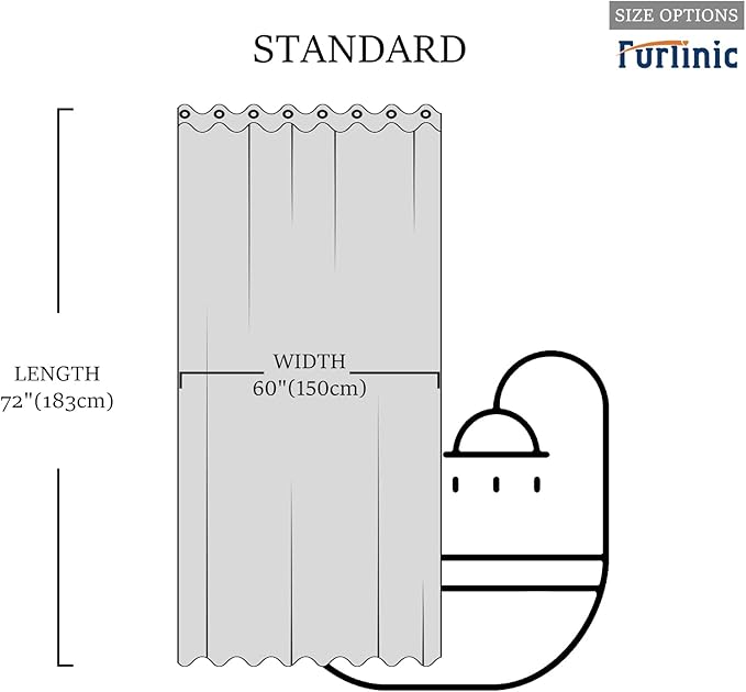 Furlinic Grey Green Shower Curtain No Hooks Needed,Soft Fabirc Bathroom Curtain with 8 Plastic Built-in Grommets,Modern Luxury Hotel Style,Waterproof & Washable,60x72 Inch.