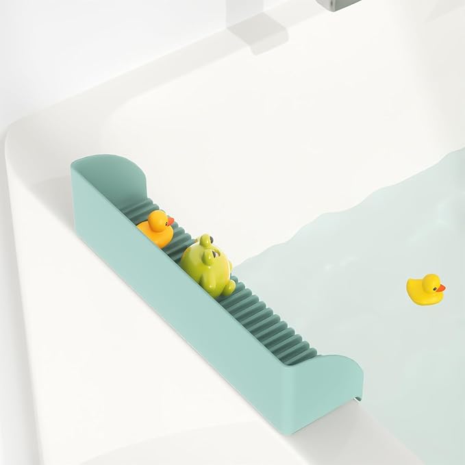 2 Pack Bathtub Splash Guard for Tub - Silicone Tub Water Splash Guard with 4 Suction Cups, Bath Toy Holder, Tub Play Shelf for Kids, Bathtub Side Splash Guard Tray, Toddler Bathroom Essentials, Aqua