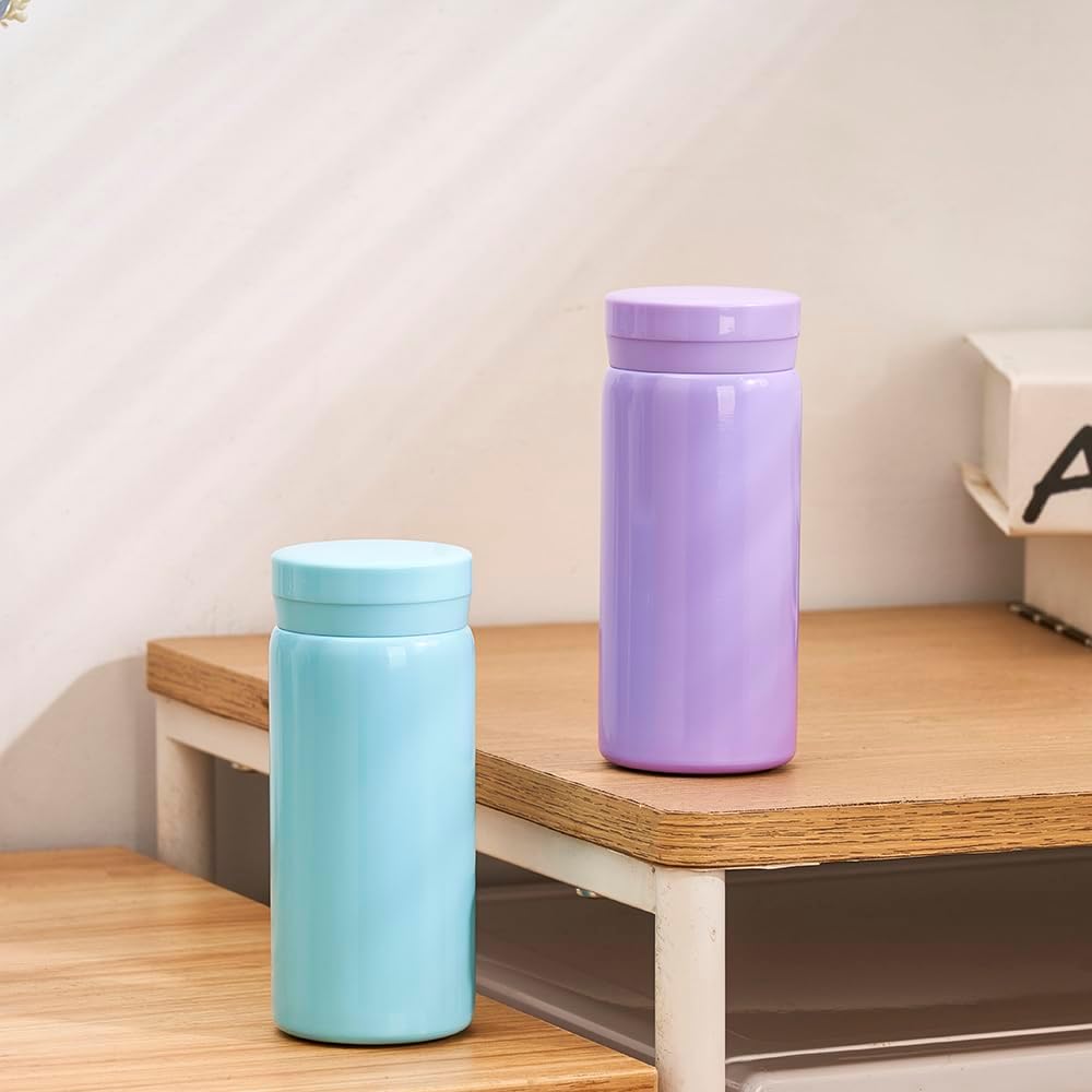 Mini Thermos Cute Water Bottle - 7 oz Tiny Insulated Vacuum 18/10 Stainless Steel Small Flask - Leak Proof & Spill Proof & Keeps Cold and Hot for Drink, Coffee, Tea - Purple