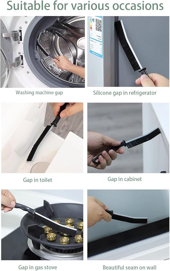 6-Piece Black Multi-Function Crevice Cleaning Brush Household Hard Bristle Narrow Brush Head Crevice Cleaning Tool