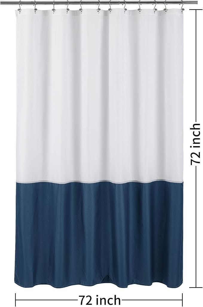 ALYVIA SPRING Waterproof Fabric Shower Curtain Liner - Soft & Light-Weight Cloth Shower Liner, 3 Bottom Magnets, Hotel Quality & Machine Washable - Standard Size 72x72, White and Navy