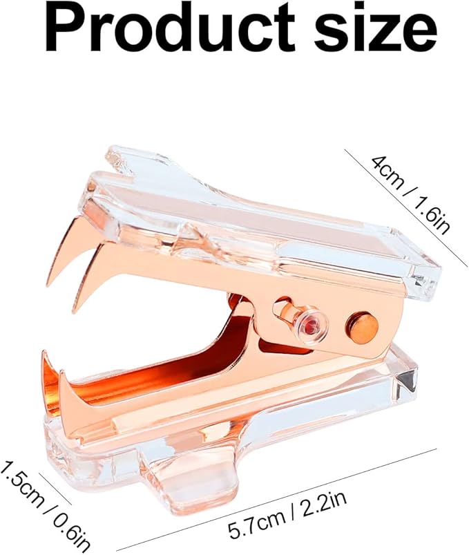 Buqoo Acrylic Clear Light Pink Heavy Duty Staple Remover Tool Pinch Jaw Style Cute Mini Gold Staple Stapler Removers Staples Puller for School Home Office Desk Accessories Gift