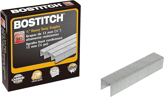 Bostitch SB35121M Heavy-Duty Premium Staples, 1/2-Inch Leg Length, 1000/Box