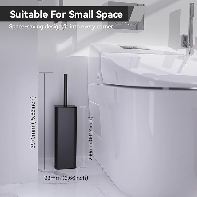 DOWRY Toilet Bowl Brush and Holder for Bathroom Storage Organization Deep Cleaning Covered Brush Cleaner Black Toilet Brush with 2 Brush Holders,Black Square 2PCS