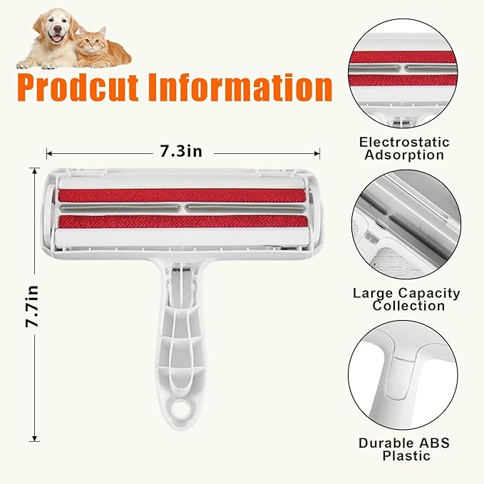 Pet Hair Remover Lint Roller for Pet,Cat Hair Removal Tool Reusable Lint Roller for Furniture, Couch, Carpet, Clothing and Bedding,White Red