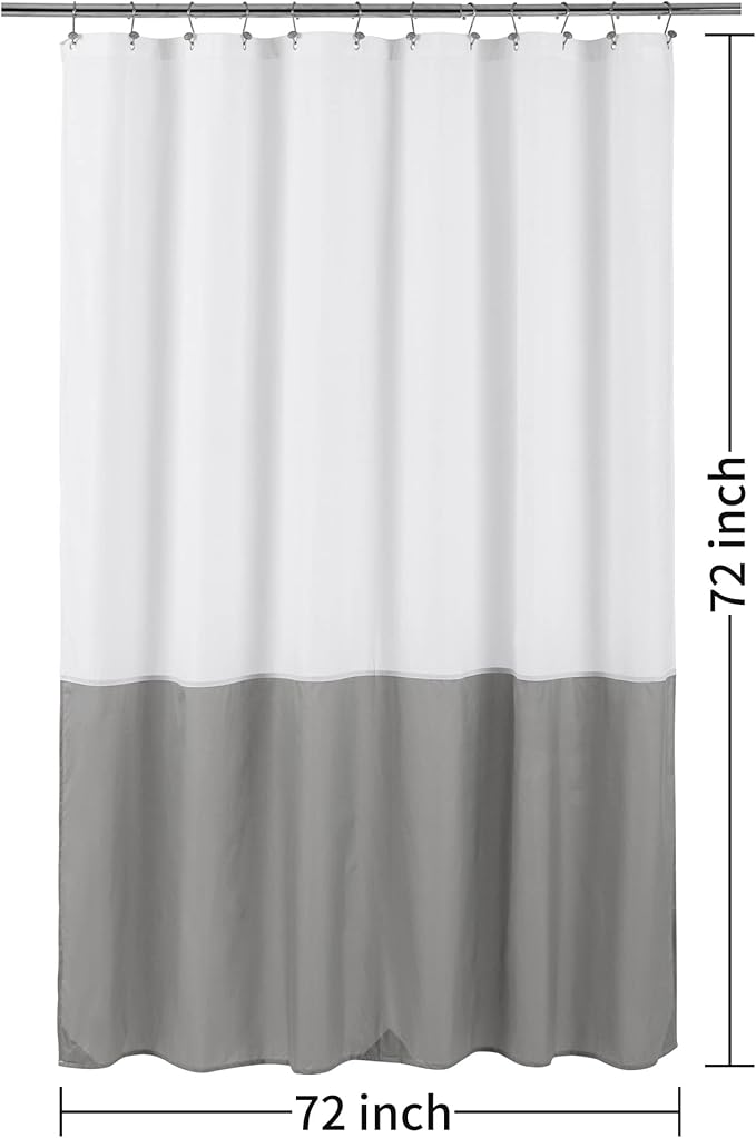 ALYVIA SPRING Waterproof Fabric Shower Curtain Liner - Soft & Light-Weight Cloth Shower Liner, 3 Bottom Magnets, Hotel Quality & Machine Washable - Standard Size 72x72, White and Grey