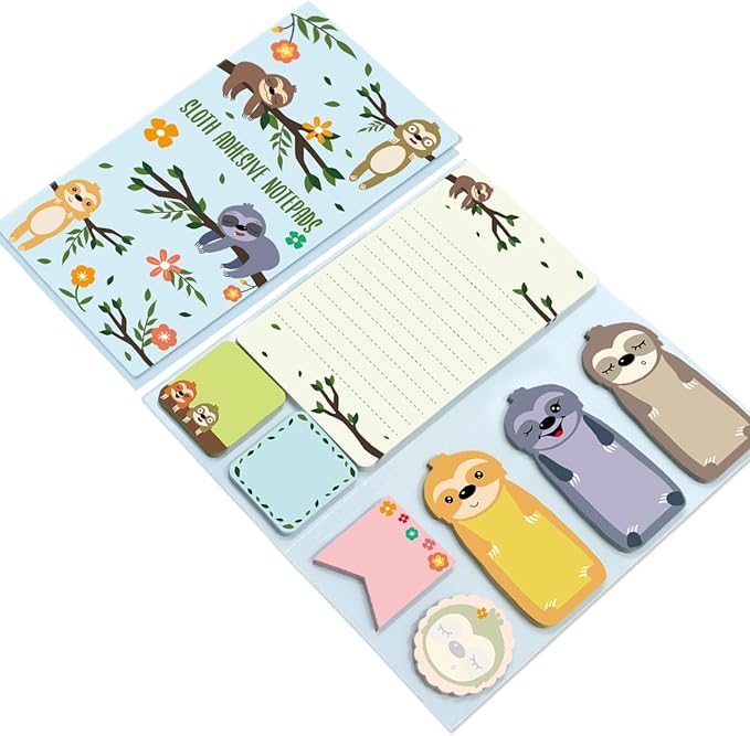 Fancy Land Sloth Sticky Notes Set Notepads 240 Sheets Book Notes for Sloth Lovers Kids Office School Friends Teacher Appreciation Gifts Lazy Day Small Gifts Employee Administrative Professional Day