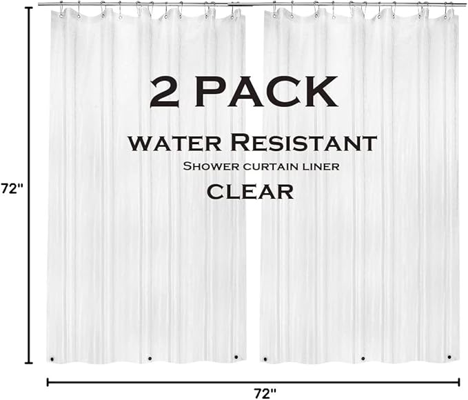 2 Pack PEVA Plastic Shower Curtain Liner Premium Light Weight 72" x 72" Clear Bathroom Shower Showroom Curtain Liner with Rustproof Metal Gromments and Weighted Magnet