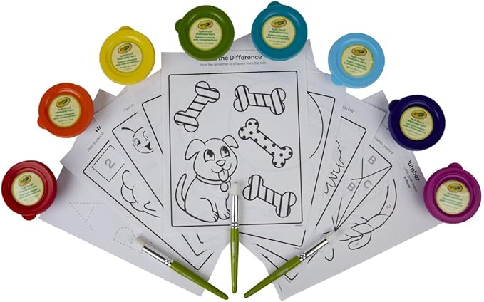 Crayola Spill Proof Paint Set (8ct), Stocking Stuffer & Holiday Gifts for Toddlers, Washable Toddler Paint Kit, With Brushes, Pots, Activity Pages, Ages 3+ (Pack of 2)