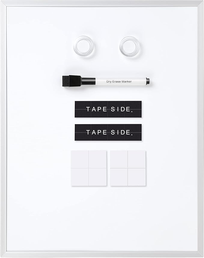 Amazon Basics Small Dry Erase Whiteboard, Magnetic Bulletin Board, with Marker and Magnets, 11"W x 14"H, Aluminum Frame