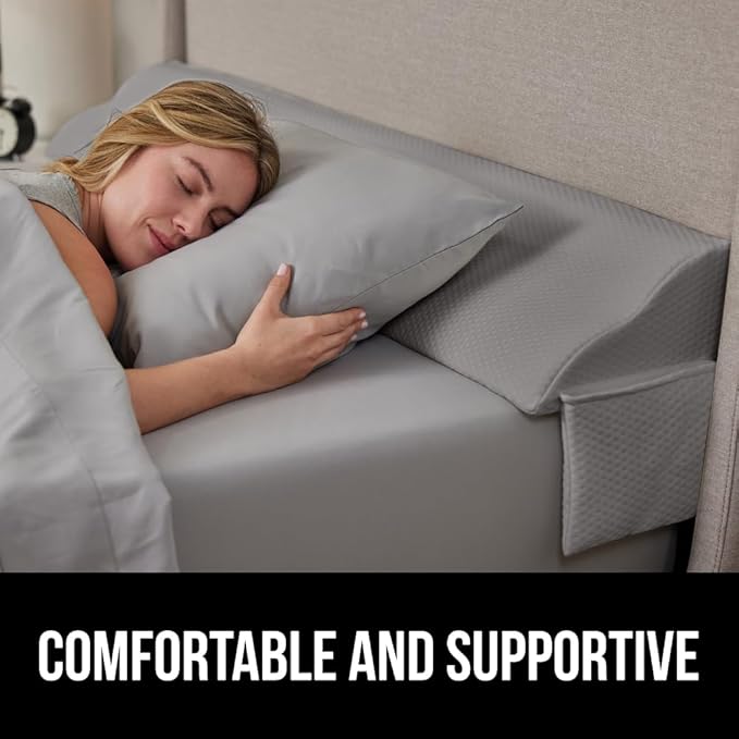 Gorilla Grip Bed Sheet Straps and Headboard Gap Pillow, Sheet Fasteners 8 Pack Black, Easy Install Sheet Suspenders, Headboard Gap Pillow Size King Gray, Dense Foam Wedge, 2 Item Bundle