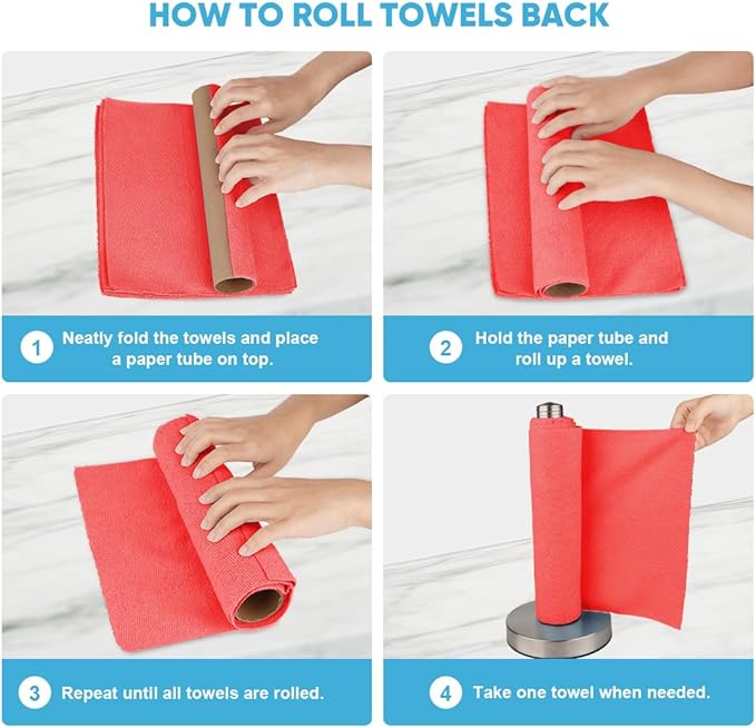AIDEA Microfiber Cleaning Cloth 330 Sheets(6 Roll), Microfiiber Cloth for Cleaning Car, Reusable Paper Towels, Red Shop Rags Microfiber Towels for Automotive, Mechanic, Workshops, House-11×9"