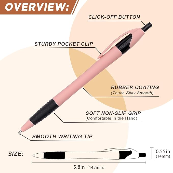 Pens Bulk, 60 Pack Morandi Gripped Slimster Ballpoint Pens Black Ink 1.0mm Medium Point Smooth Writing, Click Pens with Comfort Grip for Teachers, Students, Servers, School & Office Gifting