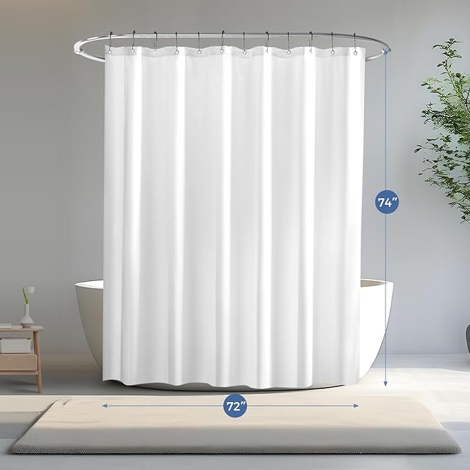 downluxe Waterproof Fabric Shower Curtain Liner, Soft Cloth Shower Liner with 3 Magnets, Machine Washable & Hotel Quality Bathroom Curtain, 72" W x 74" L, White