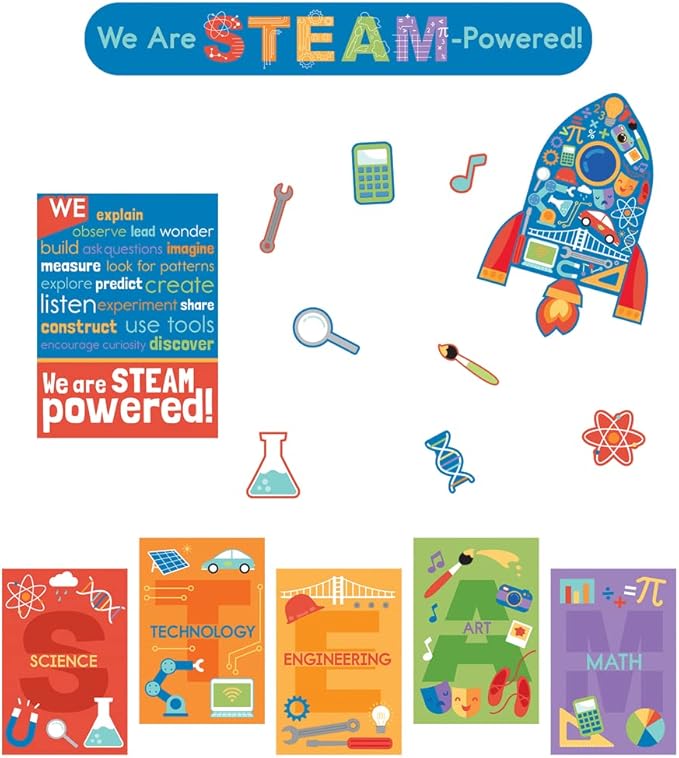 Carson Dellosa 22 pc Bundle STEAM Bulletin Board Decorations, Colorful Cardstock School Supplies Cutouts, Science, Technology, Engineering, Art, and Math Educational Posters, Classroom and Wall Decor