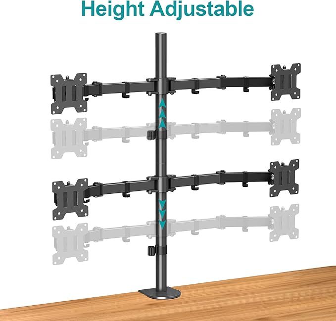 MOUNT PRO Quad Monitor Stand, 4 Monitor Mount for 13 to 32 inch Computer Screens, Hold up to 17.6lbs Each, Fully Adjustable Stacked 4 Desk Arm, VESA Mount, C clamp/Grommet Base
