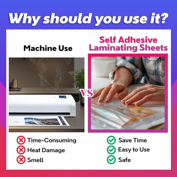 Self Adhesive Laminating Sheets 12.3x17.1 inch, 10 Pack, 4mil Thickness, No-Machine Needed, QuickPeel, Instashield, Stick&GO (10 Sheets, Menu Size 4mil)