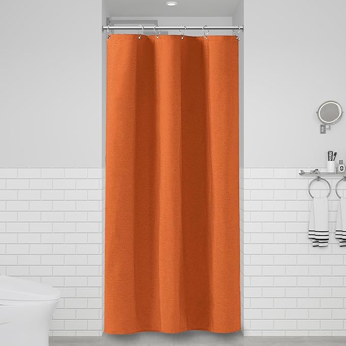 BTTN Stall Fabric Shower Curtain - 36x72 Inch Narrow Linen Textured Heavy Duty Shower Curtain Set with 6 Plastic Hooks, Half Neutral Minimalist Waterproof Modern Shower Curtains for Bathroom - Orange