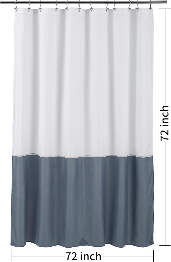 ALYVIA SPRING Waterproof Fabric Shower Curtain Liner - Soft & Light-Weight Cloth Shower Liner, 3 Bottom Magnets, Hotel Quality & Machine Washable - Standard Size 72x72, White and Stone Blue