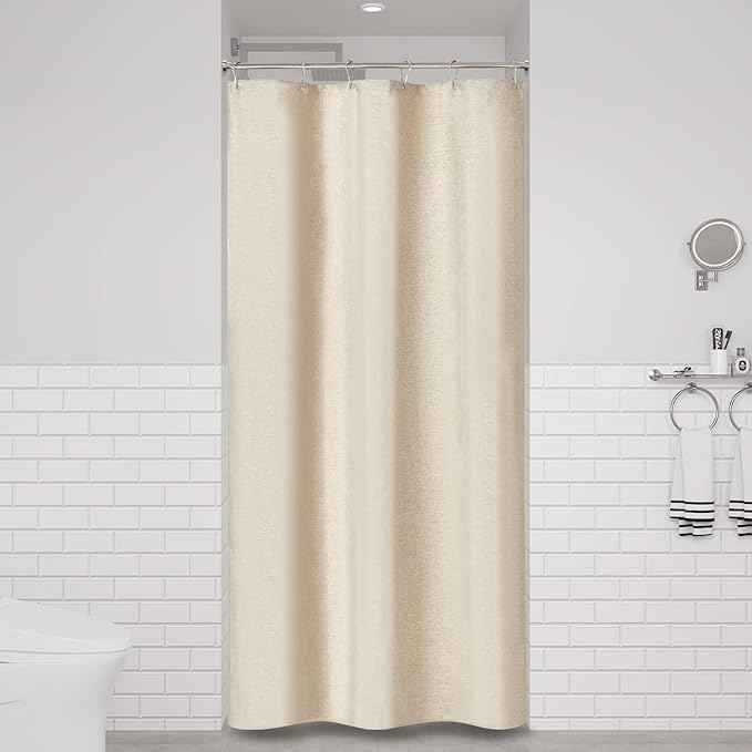 BTTN Stall Fabric Shower Curtain, 36 Inch Linen Textured Heavy Duty Small Cloth Shower Curtain Set with 6 Plastic Hooks, Narrow Hotel Luxury Weighted Shower Curtains for Bathroom(36"x72", Beige/Cream)