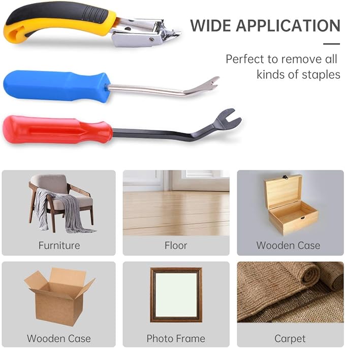 3PCS Upholstery and Construction Staple Remover with Tack Puller Tool, Nail Puller, Carpet Remover, for Removing All Kinds of Staples for Furniture, Floor, Wooden Case, Carton, Photo Frame