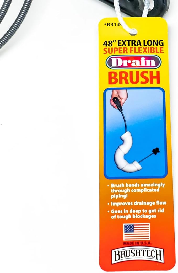 B313C 48-Inch Super Flexible Drain Brush Snake - Heavy Duty Pipe Cleaner for Deep Clog Removal & Preventive Maintenance