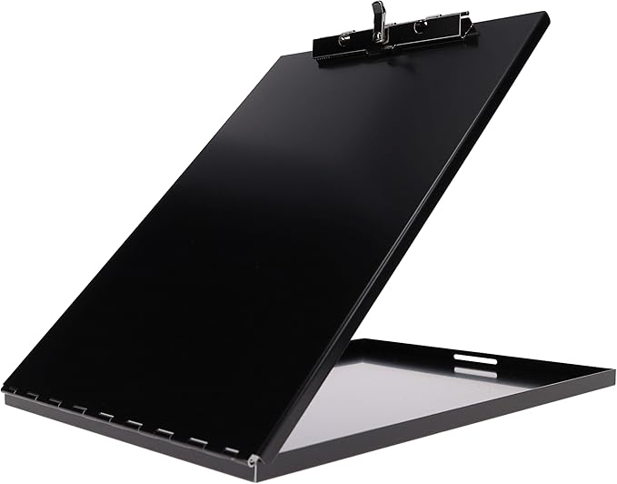 Saunders Slim Metal Clipboard with Storage, Black Single Layer Nursing Clipboard Folio, Letter Size Paper Organizer, Steel Clip with Locking Latch, Form Holder for Office, School & Work - Made in USA