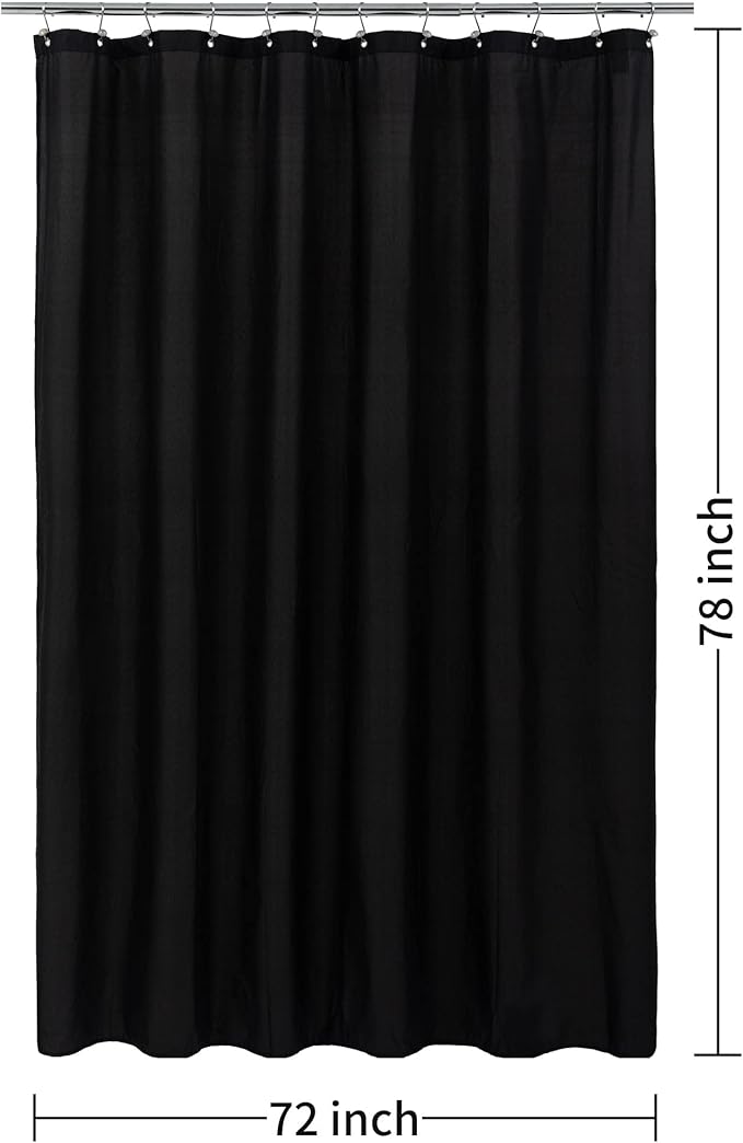 ALYVIA SPRING Long Fabric Shower Curtain Liner Waterproof - 72" x 78", Soft & Lightweight Long Shower Curtain with 3 Magnets, Machine Washable - 72x78, Black