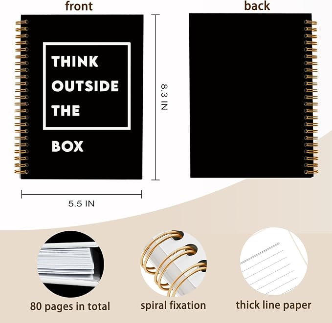 QUICQOD Think Outside The Box Notebook,Typography Journals,Motivational Notebook for Work Office School Student Teacher Counselor,Minimalist Black Hardcover Spiral Notebook 5.5x8.3