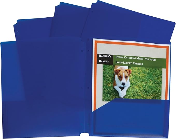 C-Line Two-Pocket Heavyweight Poly Portfolio Folder, 3-Hole Punch, 11 X 8.5, Blue, 25/Box