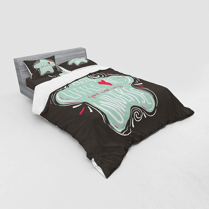 Ambesonne Saying Bedding Set, Hey Little You are My Universe Typography Star Drawing Funky Layout, 4 Piece Duvet Cover Set with Shams and Fitted Sheet, Queen Size, Seafoam Dark Taupe Coral